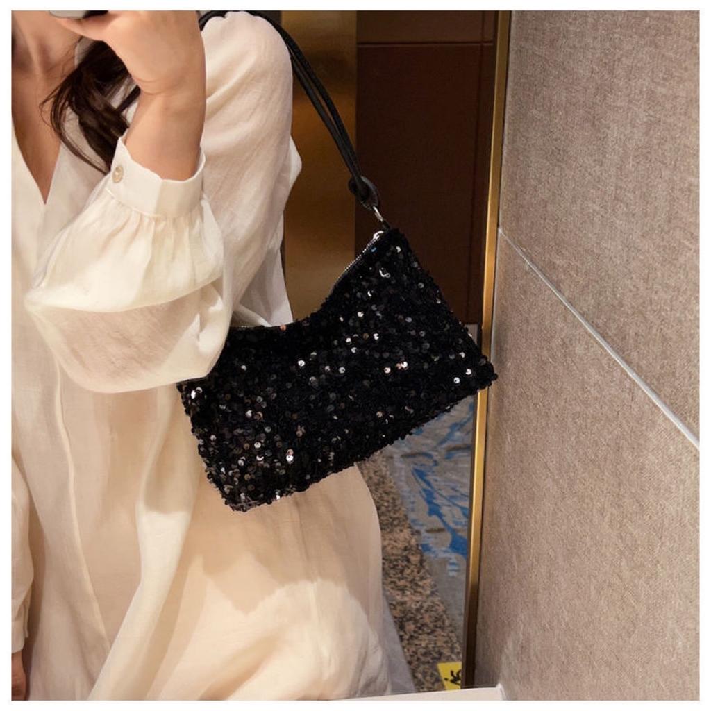 Summer New Texture Casual Sequin Shoulder Bag Personalized Simple Messenger Large Capacity Baguette Bag