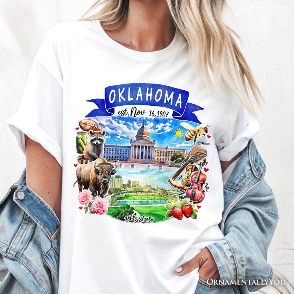 Artistic Oklahoma State Themes and Landmarks T-and kids tshirt, Tee for History and Travel Lovers