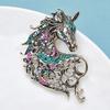 Wuli&baby Vintage Hollow out Handsome Unicorn Horse Brooch Multi Crystal Horsehair Metal Badge Pin Jewelry Accessory