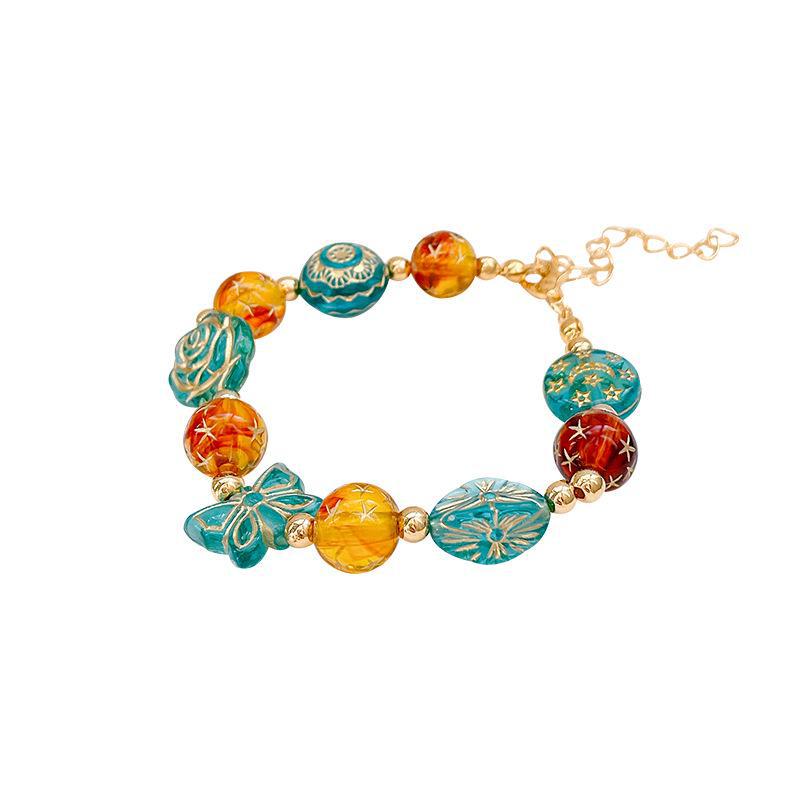 Винтажный браслет из золотистых стеклянных бусин в китайском стиле