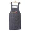 Women's Fashionable Sleeveless Apron with Teacup Embroidery, Cotton Linen, Oil-Resistant, Ideal for Milk Tea Shops.