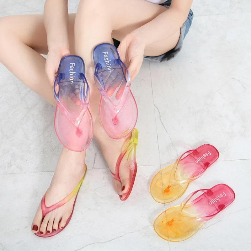 Шлепанцы, женские повседневные шлепанцы на плоской подошве, сандалии градиентных цветов, желейные пляжные шлепанцы, женские шлепанцы, женская обувь, 2024