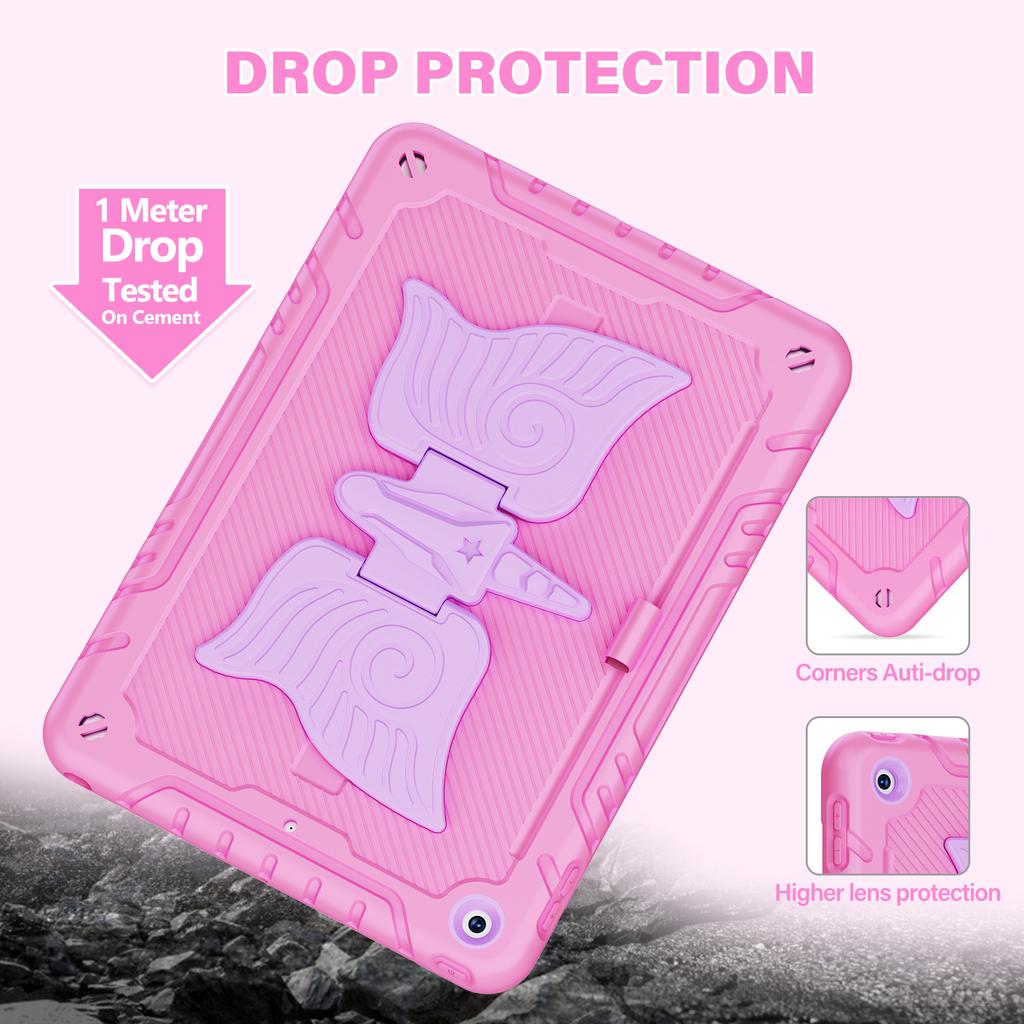 For iPad 10.2 (2021)/10.2 (2019)/10.2 (2020) Case Silicone+PC Drop-resistant Tablet Cover with Unicorn Kickstand