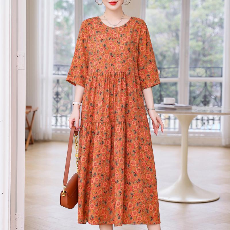 Большие размеры Повседневные женские платья Летняя винтажная одежда с короткими рукавами Элегантное длинное платье