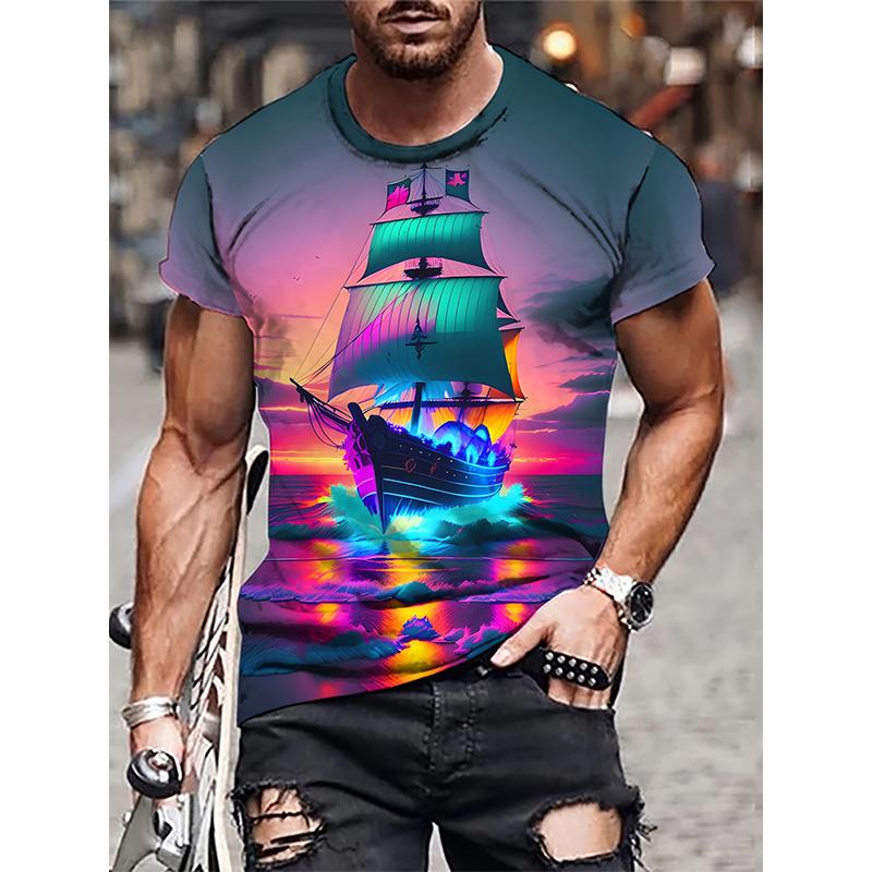 Sailing Ship Pattern T-Shirt For Men Sailboat 3D Printed Tees Summer Casual Harajuku Short Sleeve O-Neck Tops Oversized T Shirts