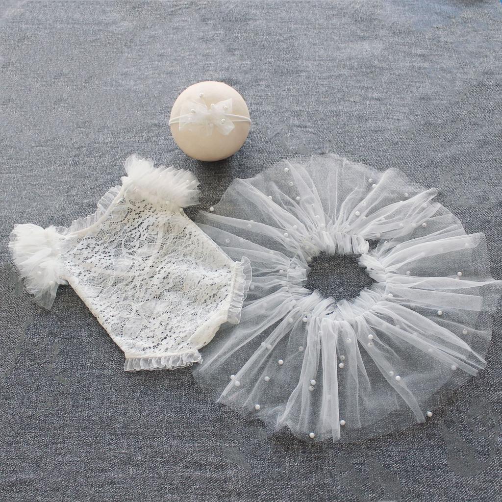 Детская одежда для фотосъемки с кружевной юбкой и жемчугом Костюм для фотосъемки новорожденных Детская одежда для девочек Комбинезон для фотосъемки Гарем