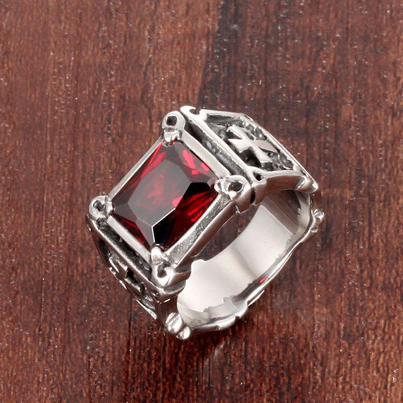 Крутое Модное Винтажное Мужское Кольцо из Нержавеющей Стали с Красным Ониксом и Готическим Стилем
