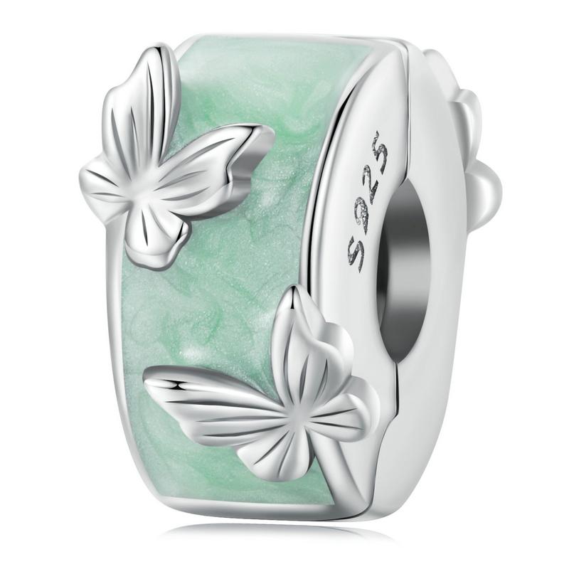 BAMOER 925 Silver Clasp CZ pave Clip Charms Daisy Beads Stopper Safety Chain fit Charm Bracelet Jewelry Clip