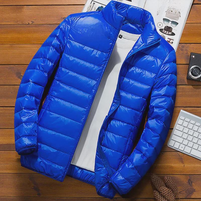 2023 Мужская облегающая легкая зимняя куртка из хлопкового пуха с воротником-стойкой