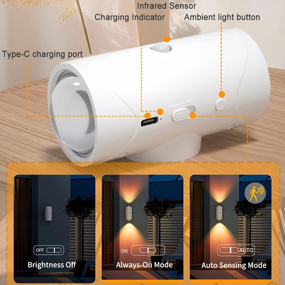 Rechargeable LED Night Light with Motion Sensing, RGB Gradient Ambient Light, Adjustable Indoor Light, Suitable for Foyer, Bedside, Desk, Wardrobe