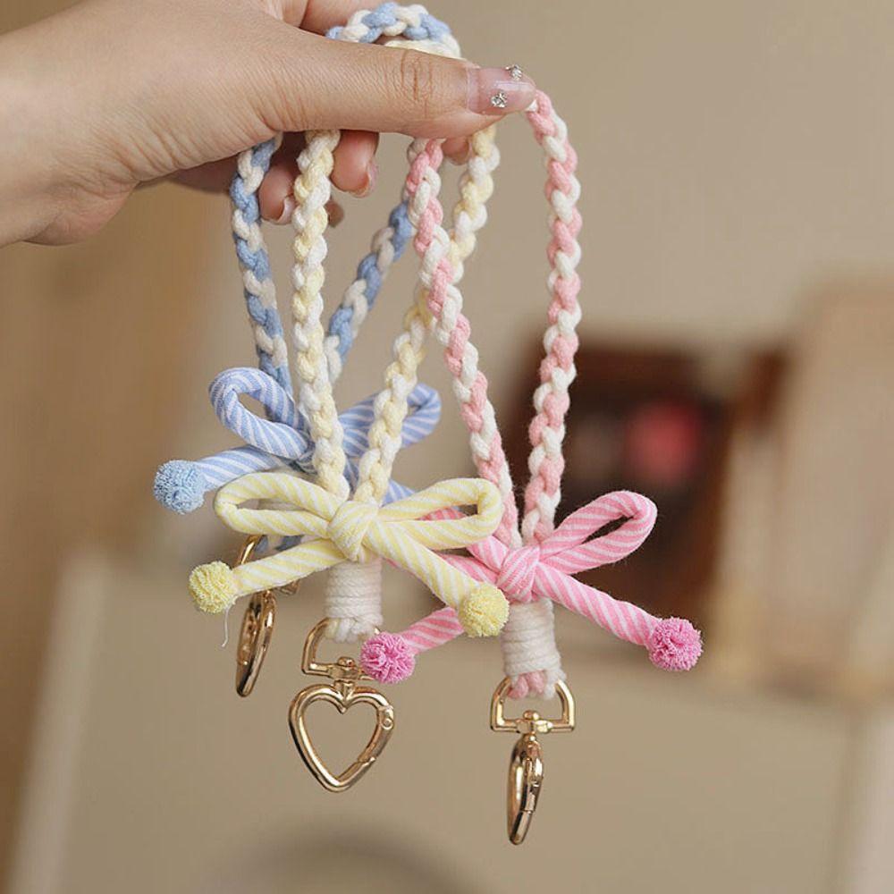 Anti-lost Bowknot Phone Lanyard Handmade Weaving Phone Wrist Strap DIY Decor