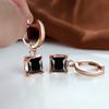 Сверкающие квадратные серьги-гвоздики розового золота с бриллиантовой огранкой и черным камнем, модные женские серьги-кольца