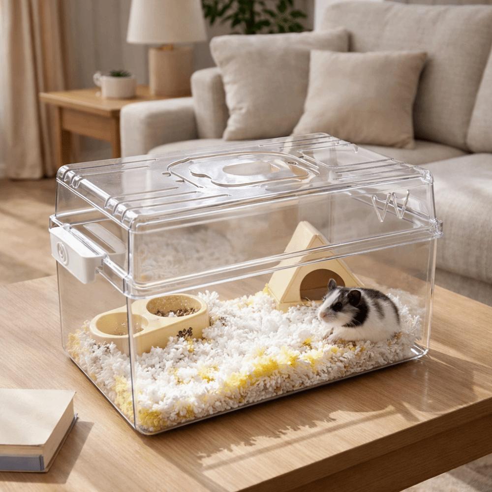 Transparent Small Pet Feeding Box Buckle Design Hamster Habitat Hamster Outdoor Cage  Small Animals