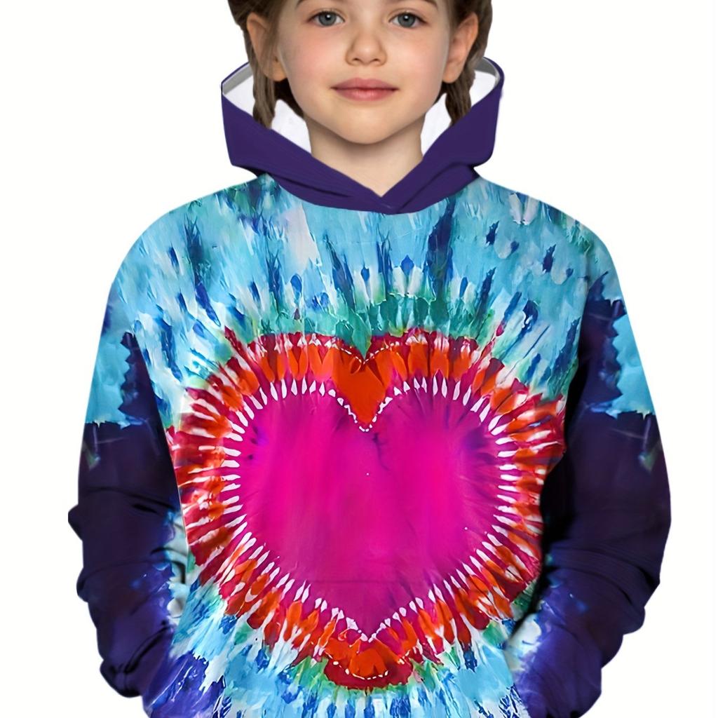 Детская одежда Толстовки с капюшоном для девочек с длинным рукавом 3D Tie-Dye Print Детская весенне-осенняя одежда Повседневная стильная одежда для девочек на открытом воздухе Милый топ