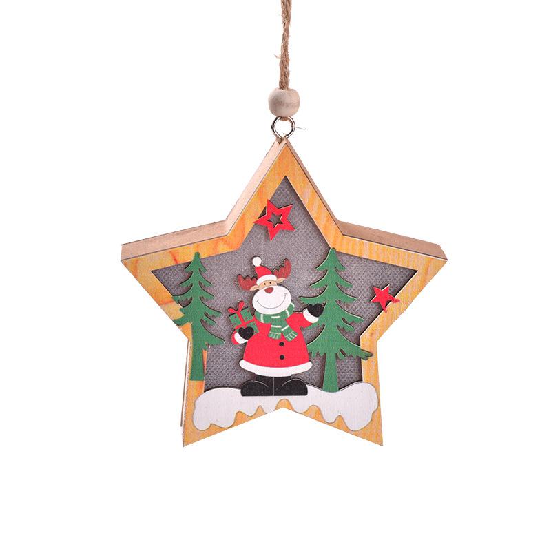 Christmas Tree Led Lighting Pendant Star Ornaments Hanging Pendants Party Xmas Wooden For Round/star With Lights Santa Decoratio