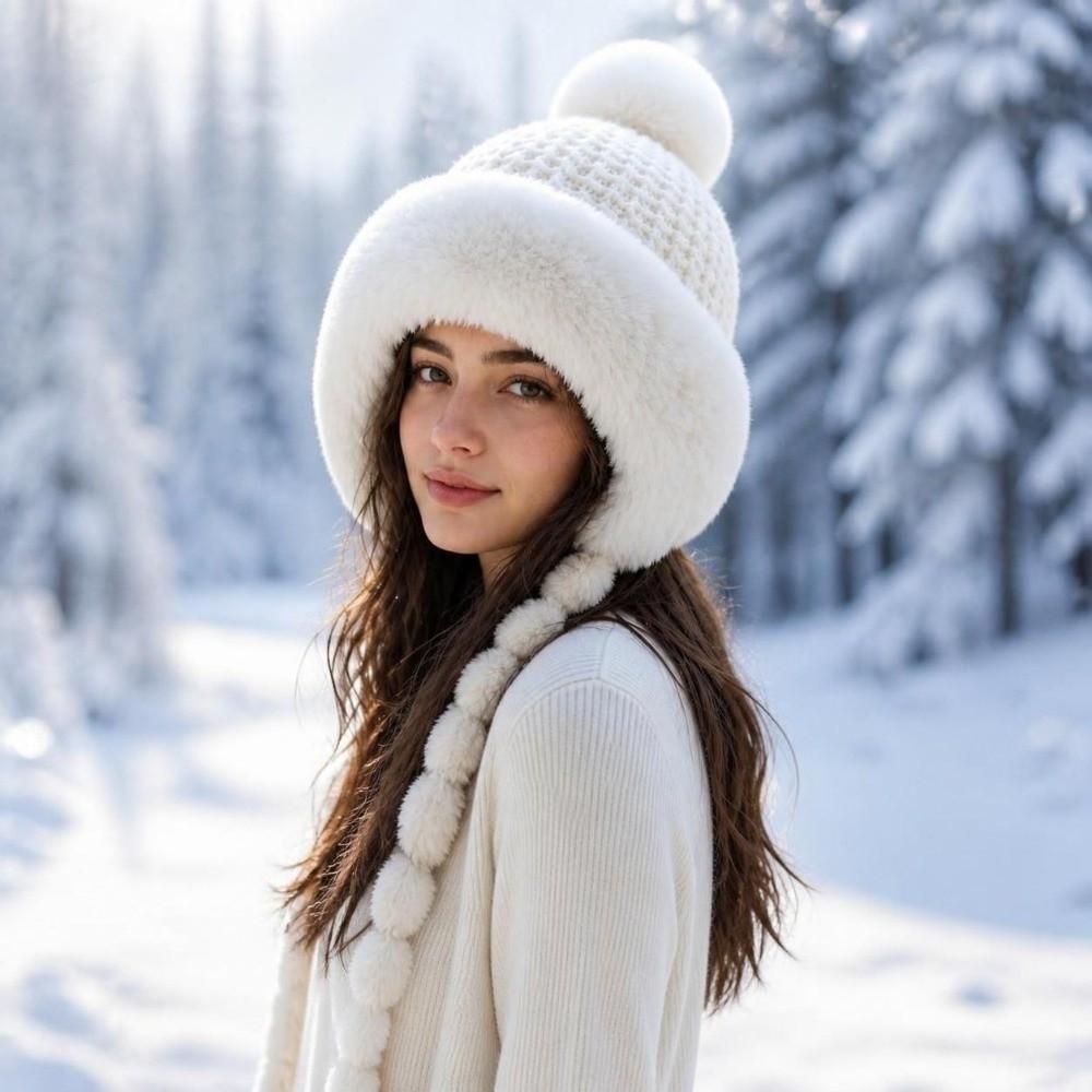 Thickened Beanie Cap with Straps Ear Protection Hat Fashion Knitted Hat Winter
