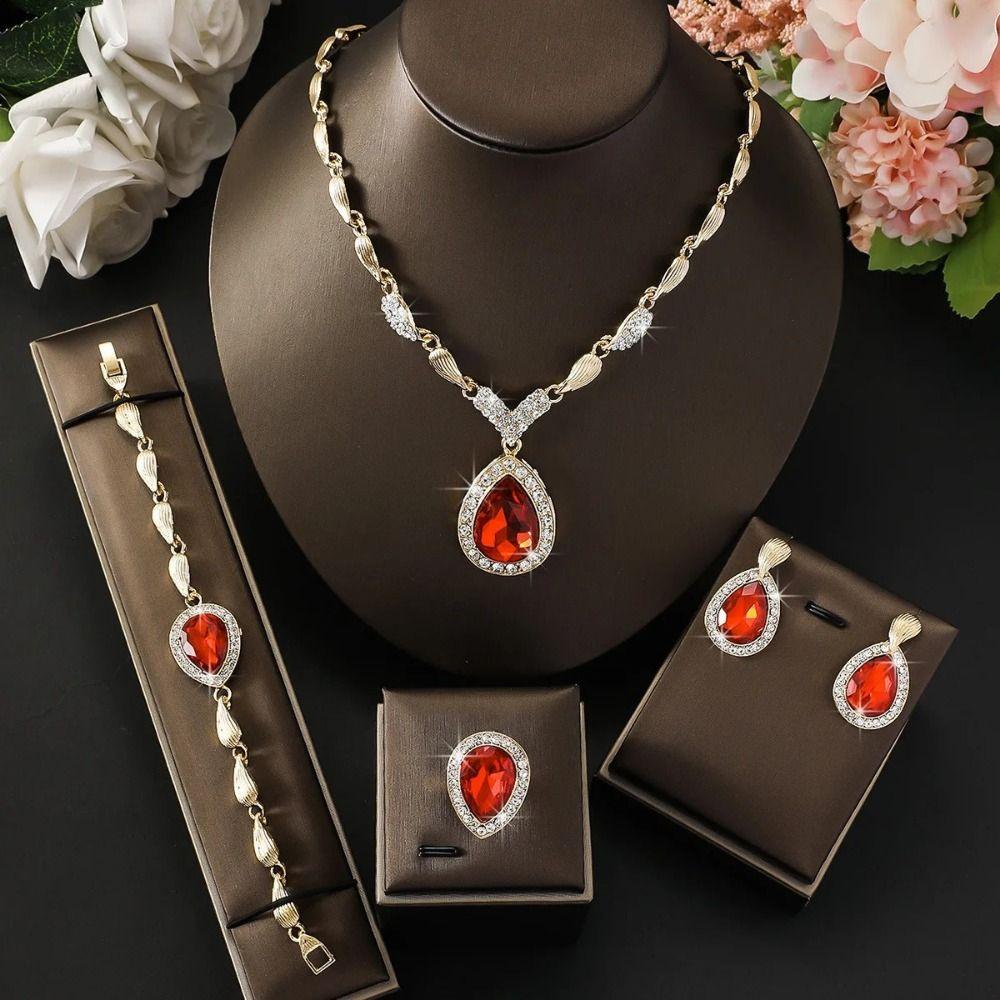 Water Drop Pendant Rhinestone Inlaid Jewelry Set Light Luxury Women Jewelry Set Gifts