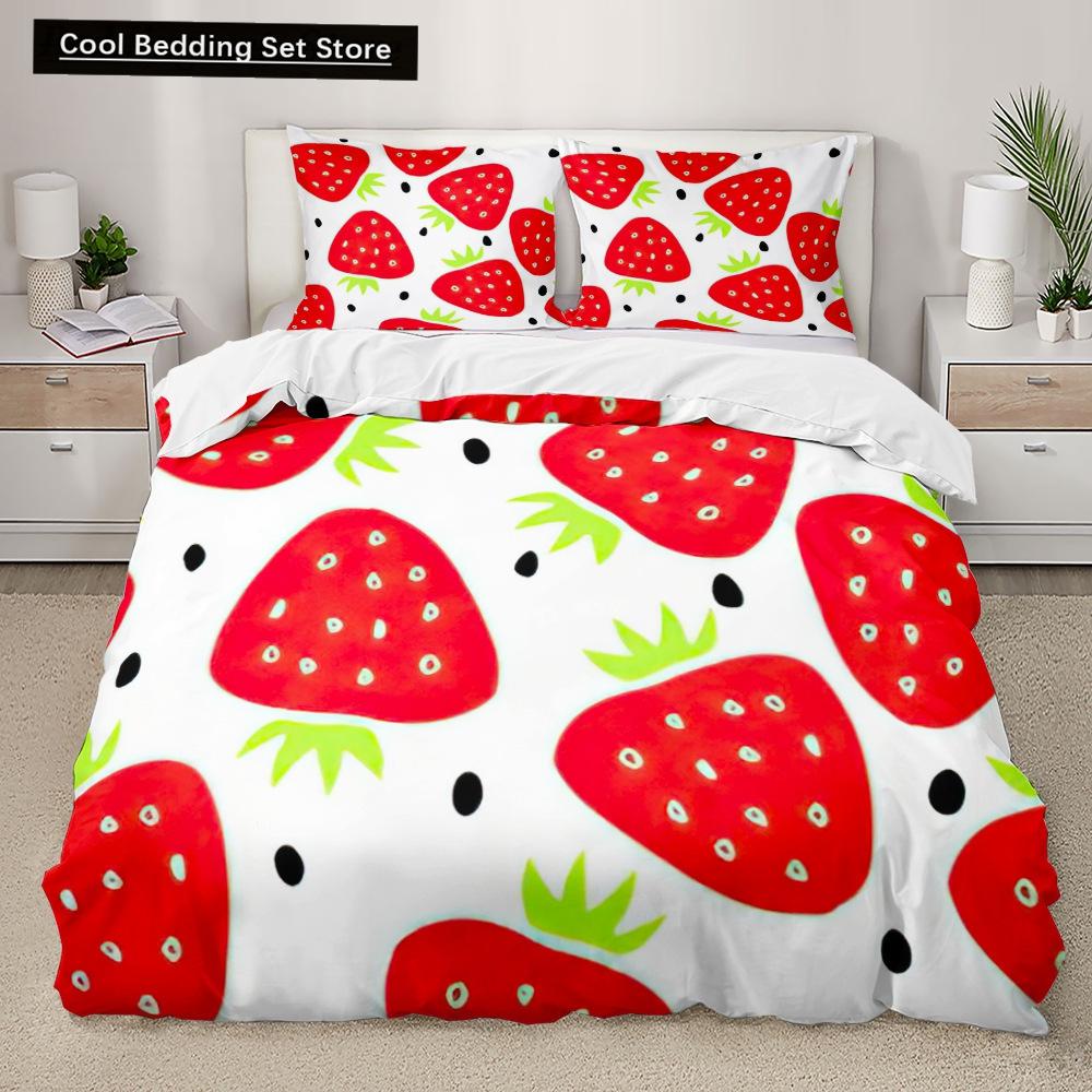Cartoon Fruit King Queen Duvet Cover Summer Tropical Fruit Bedding Set for Boy Girl Banana Pear Red 2/3pcs Polyester Quilt Cover