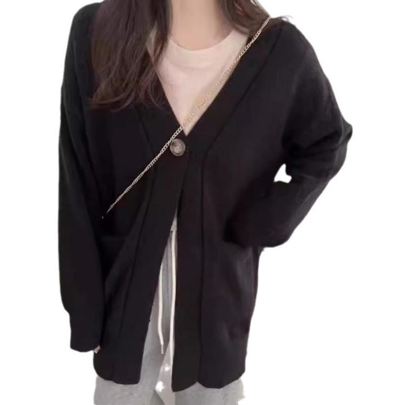 Loose and Lazy Knitted Cardigan Top Women's Autumn and Winter New One-button Soft Waxy Casual Sweater Jacket Top