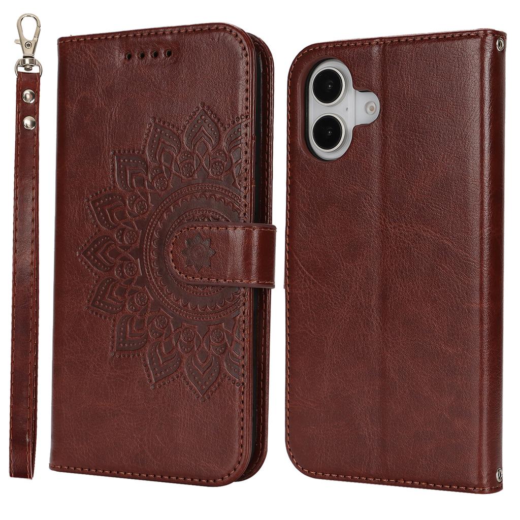 Чехол-подставка для iPhone 16, текстурированный кожаный чехол-кошелек для телефона с ремешком