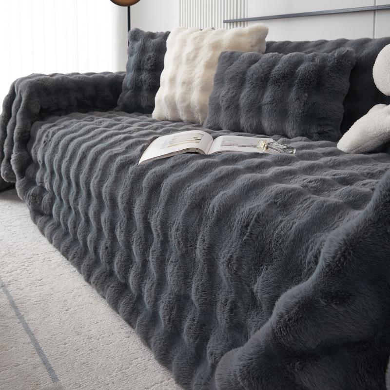 Чехол для дивана с плюшевым кроликом, осенне-зимний кремовый диванный плед, утолщенный, устойчивый к царапинам от кошек, полотенце для дивана