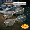 2Pcs Anti-Blue Light Reading Glasses Men Women Alloy Far-Sighted Eyewear Metal Frame Presbyopic Eyewear With Diopter+1.0 To +4.0