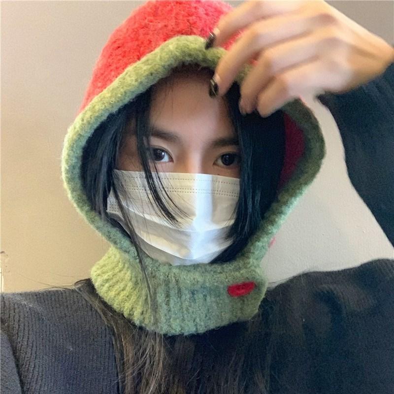Японская Осень и Зима Новая Теплая Шапка Шарф Интегрированный Женский Для Пар Защита Ушей Вязаная Шапка Модная Балаклава