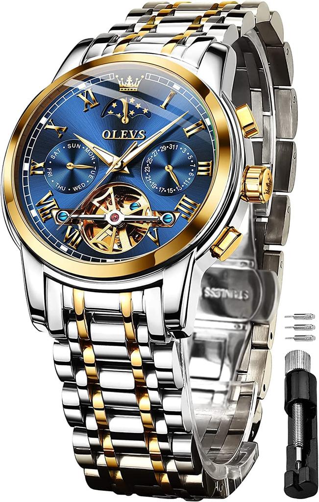 OLEVS Automatic Hand Day Hand Job Skeleton Dial Men's Watch, Stylish, Mechanical, Watch, Father's Gift, Popular, Business, Luminous, Cool, Watch,