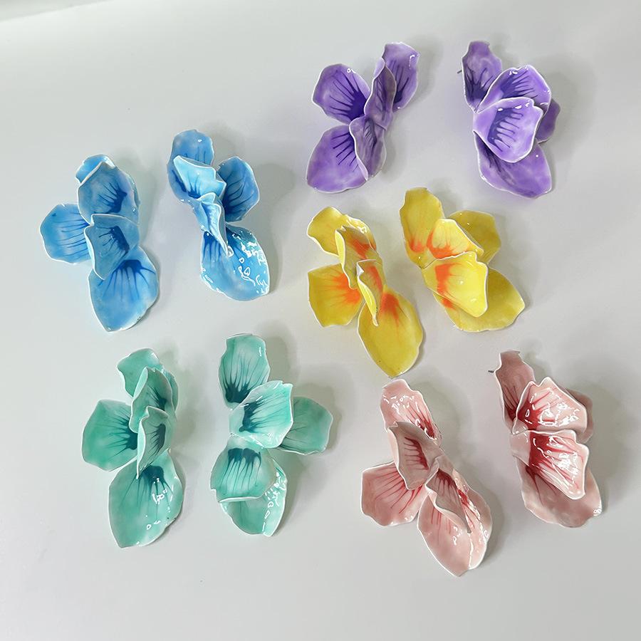 Красочные серьги с эмалью и цветочной глазурью для женщин, европейские и американские индивидуальные преувеличенные романтические ювелирные аксессуары