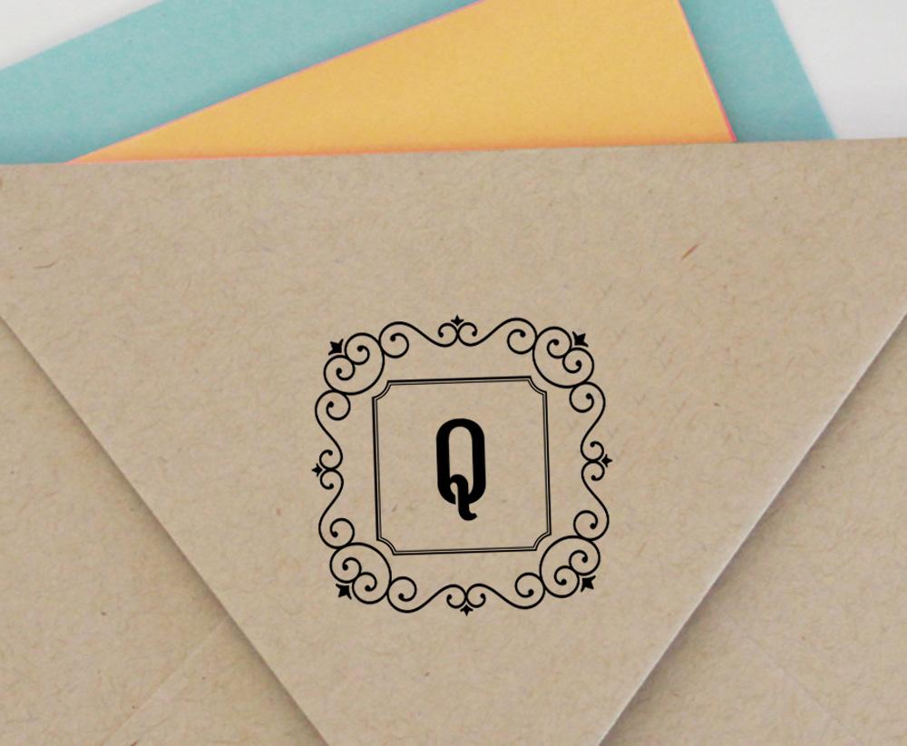 Printtoo Alphabet Q Monogram Initial Square Swirl Border Self Inking Rubber Stamp Office