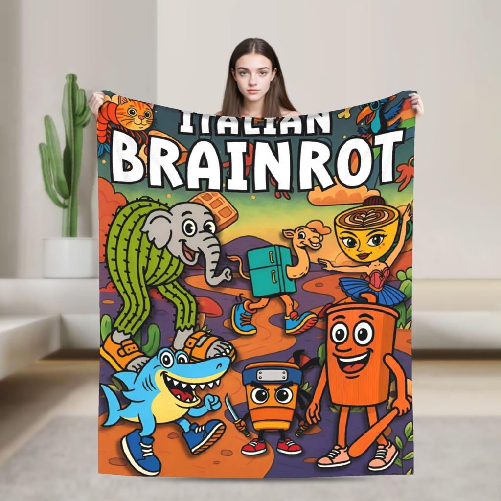 Bombardino Crocodilo Italian Brainrot Blanket Fleece Funny Meme Soft Throw Blankets for Airplane Travel Bedding Quilt