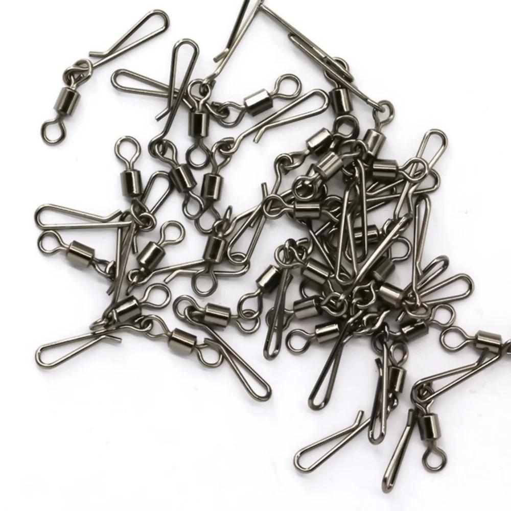50 Pieces Stainless Steel Fishing Rolling Swivel with Hook Hook Fishing Accessories