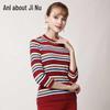 Женский трикотажный топ Anlom на весну/осень, в полоску, с круглым вырезом, облегающего кроя