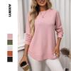 2025 Women's Autumn and Winter New Loose Waffle Casual Versatile T-shirt Knitted Long Sleeves