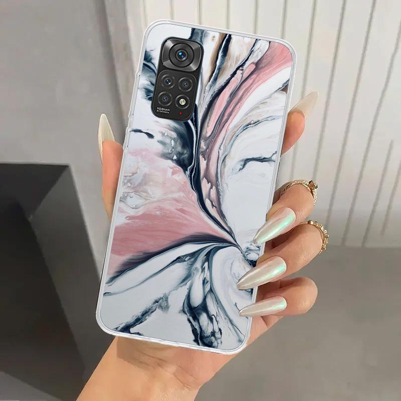 Модный Золотой Розовый Геометрический Мраморный Чехол для Телефона для Xiaomi Redmi Note 15 14 14S 13 12S 12 Pro 11S 11 Plus 11T 11E 10S Мягкий Funda P