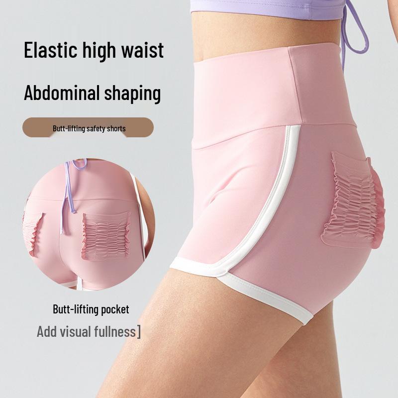 Летние женские шорты для йоги с цветовыми блоками, высокой талией и эффектом пуш-ап, с карманами, для бега, тенниса и фитнеса