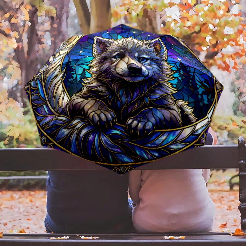 Stained Glass Fox (3) Printed umbrella windproof folding umbrella portable sun and rain umbrella suitable for gifting