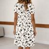 Women’s Vintage Floral Print Short Sleeve Button Neck Casual Dress with Round Neck and Relaxed Fit for Daily Wear