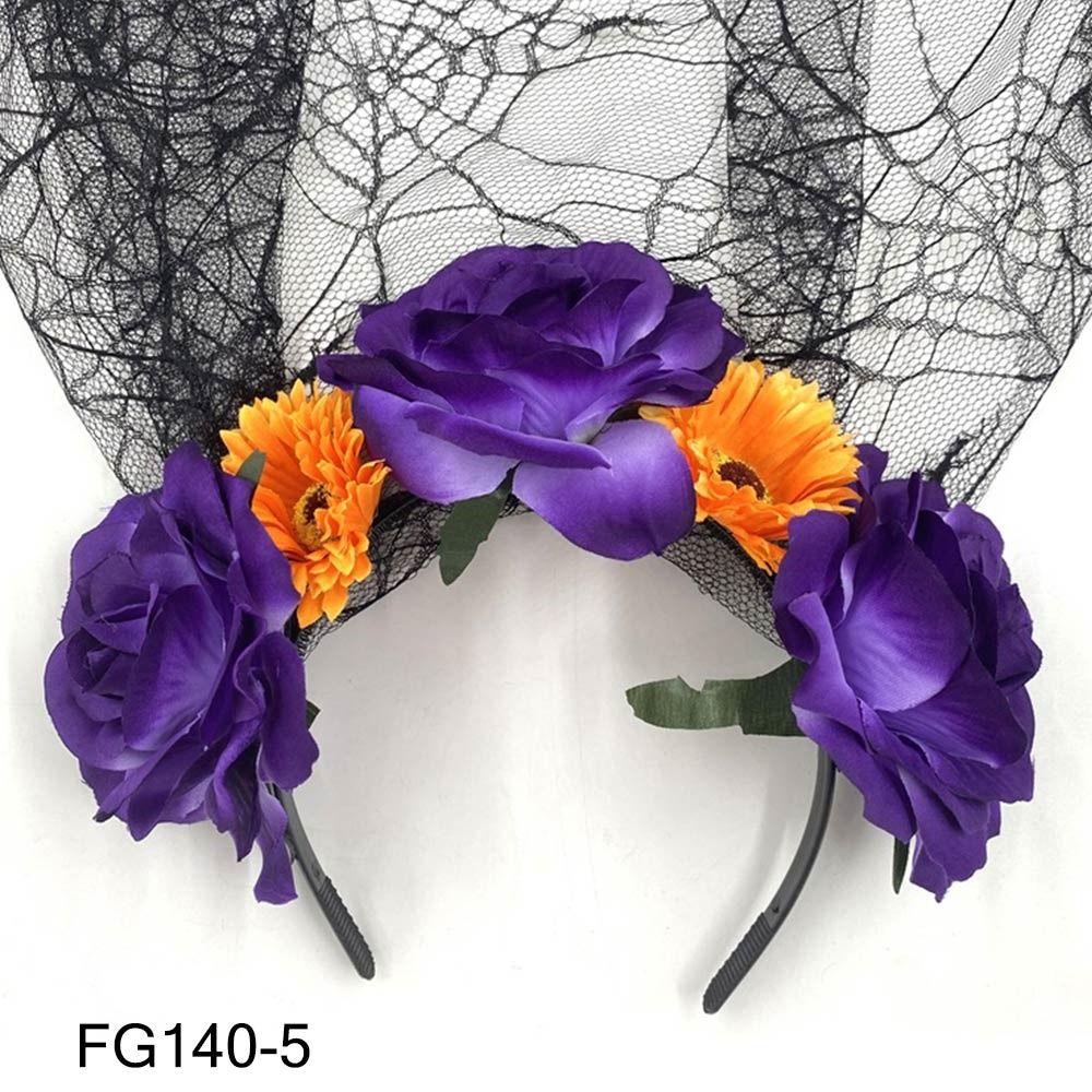 Бохо Хэллоуин Роза Ободок для волос День мертвых Цветочный головной убор для вечеринки, костюма, свадьбы