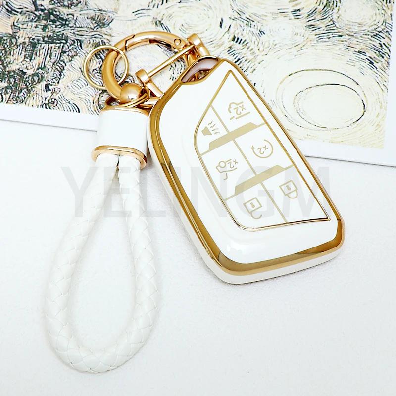 6 Buttons TPU Car Key Case Cover for 2020 2021 2022 2023 Cadillac Escalade Remote Key Shell Fob Whith Keychain Car Accessories