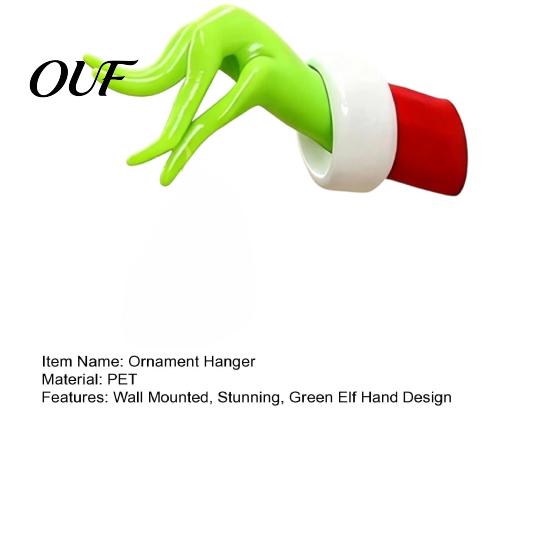 Unique Seasonal Storage Solution Green Elf Christmas Ornament Hanger, Holiday Hand Wall Hook, Small Item Organizer for Home Ornaments Display