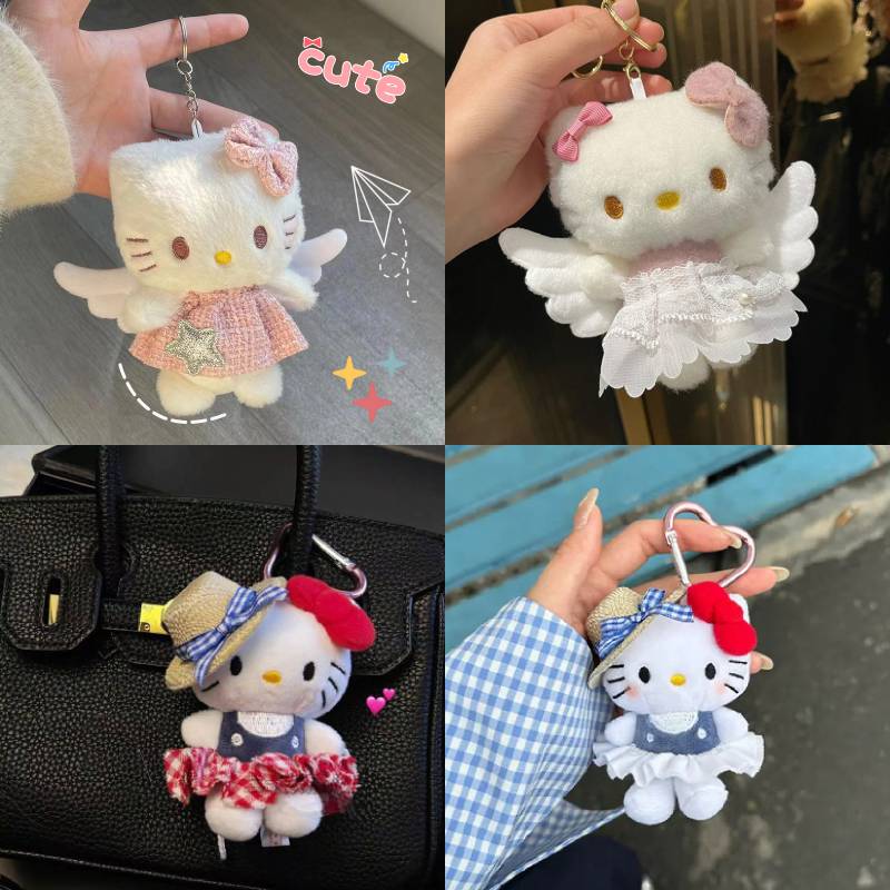 Kawaii KT Cat Plush Keychain Cute Cartoon Plush Doll Pendant Women Bag Accessories Car Key Ring Girls Birthday Gift Party Favors