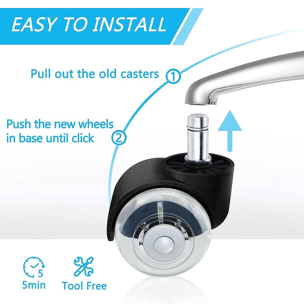 Колесики для офисного стула, набор из 5 двойных роликов диаметром 2 дюйма, сменное колесо для компьютерного стула с двумя шарикоподшипниками, сверхпрочные резиновые ролики