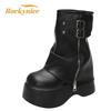 Soft Leather Ankle Mid Calf Boots Winter Autumn High Platform Wedge British Booties Woman New Ladies Chunky Motorcycle Boots 9CM