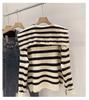 Women's 2024 Hot Style Thickened Striped Sweater with Navy Collar - Lazy Niche Design for Autumn and Winter