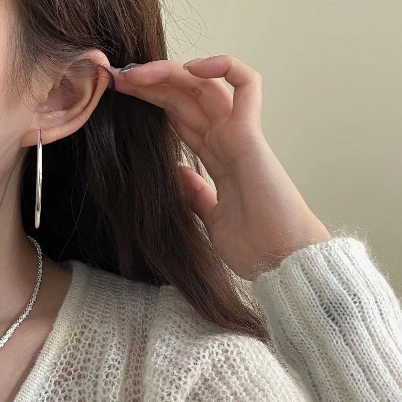 S925 Sterling Silver Thick Large Hoop Earrings for Women, Elegant Design, New Arrival