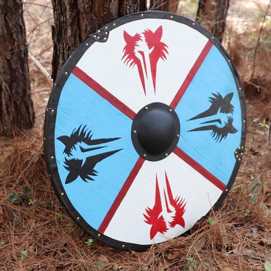 Fang of Ragnarok Wooden Fenrir Gokstad Shield – Handmade Functional Wolf Costume Reenactment Norse Viking Warrior Crest Shield
