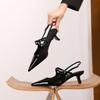 59008 High Heels Women's Thick Heel 2025 New Pointed Back Empty Sandals Light Mouth Patent Leather One-word Belt Single Shoes
