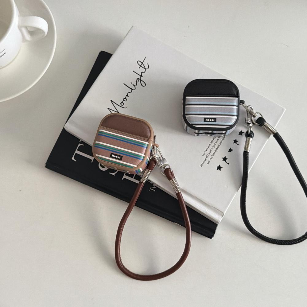Ins кожаная контрастная полоса буквы для airpods4 чехол для наушников pro3 новый airpodspro2 защитный чехол 3-го поколения apple беспроводной bluetooth