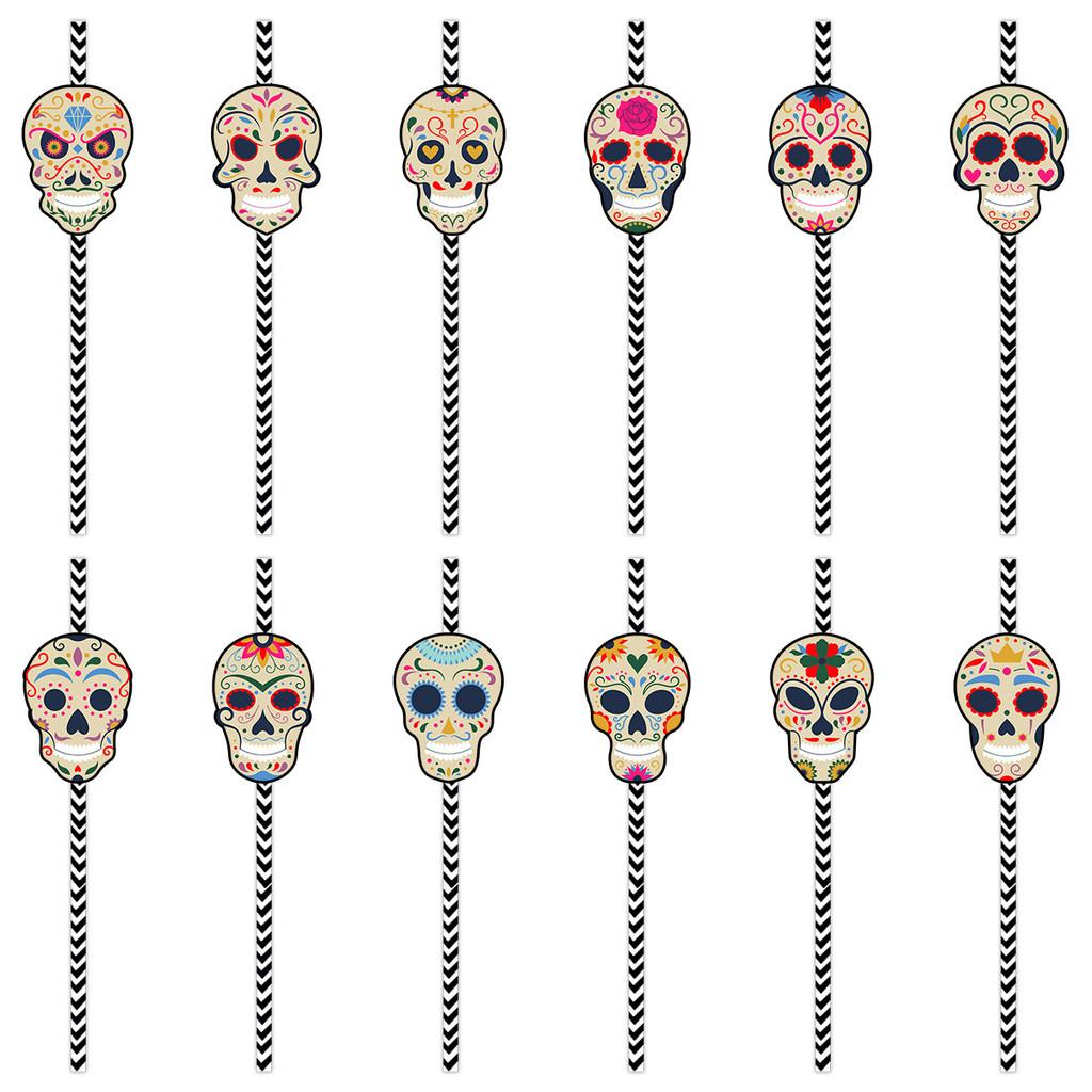 The Day Of Dead Party Decorations With Skull Paper Straws For Event Decor